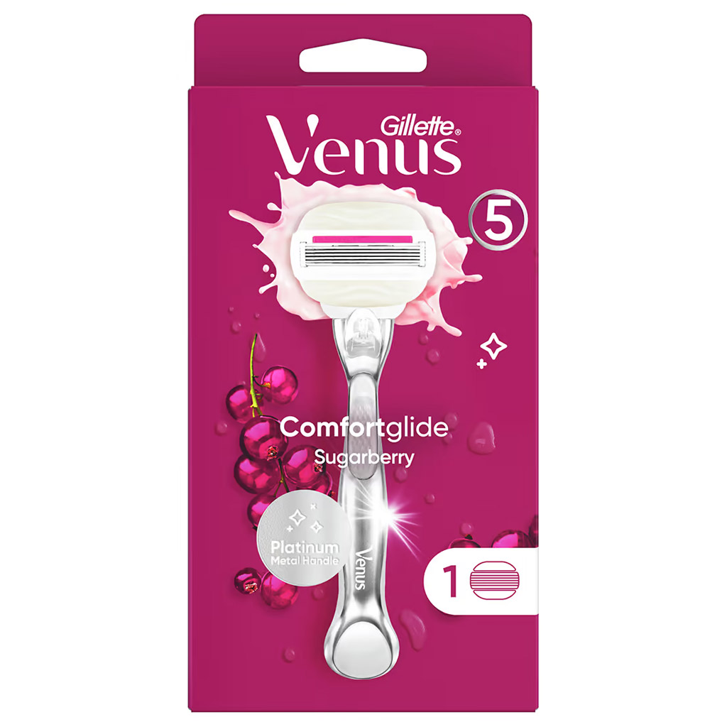 Gillette Venus Comfortglide Sugarberry Women's Razor with 1 Razor Blade, 5 Blades for a Smooth, Close, Long Lasting Shave