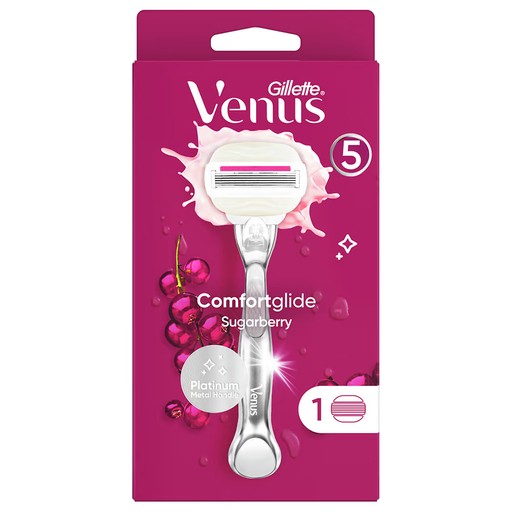 Gillette Venus Comfortglide Sugarberry Women's Razor with 1 Razor Blade, 5 Blades for a Smooth, Close, Long Lasting Shav