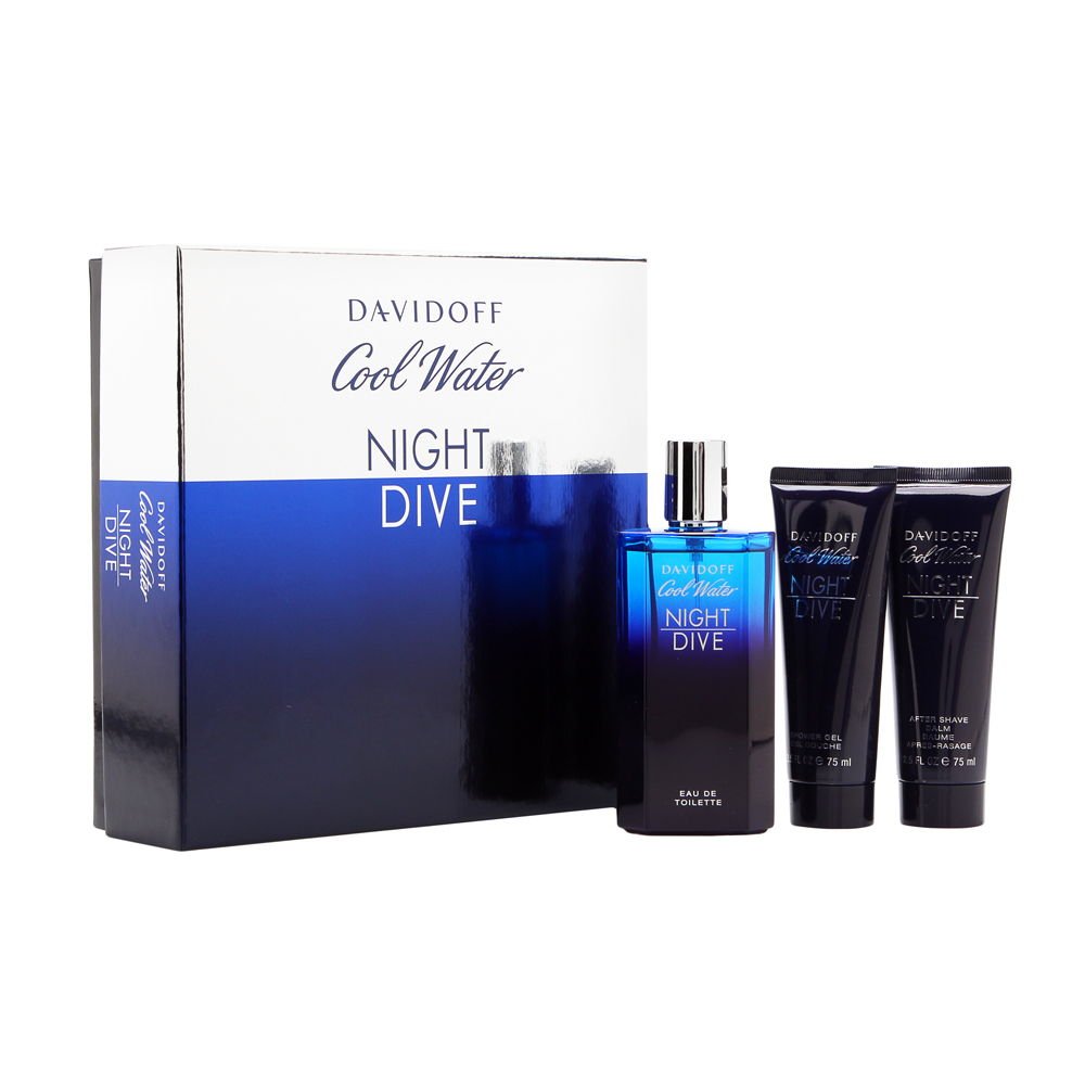 Davidoff 3 Piece Cool Water Night Dive Coffret 125ML EDT + SHOWER GEL 75ML+ AFTER SHAVE 75ML