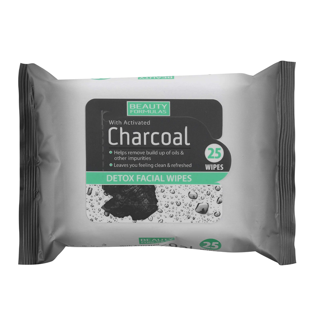 Beauty Formulas Facial Wipes Charcoal Detox (Pack of 25)