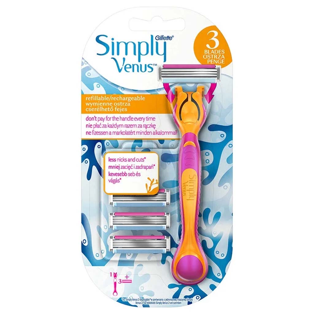 Gillette Simply Venus Handle Women’s Razor 1 Handle + 3 Refills