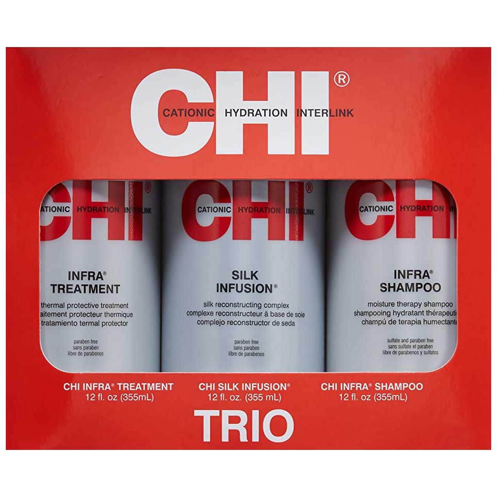 CHI KERATIN SET SILK INFUSION 355ML + Thermal Protective Treatment 355ML + Moisture Therapy SHMAPOO 355ML