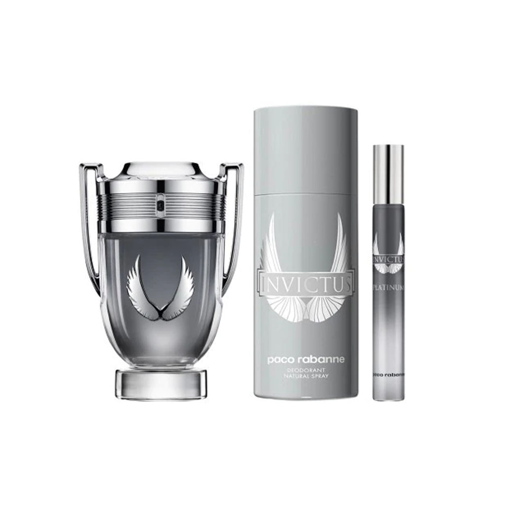 Invictus Platinum Set 100ML EDP + DEO 150ML + 10ML Mini Size By Paco Rabanne