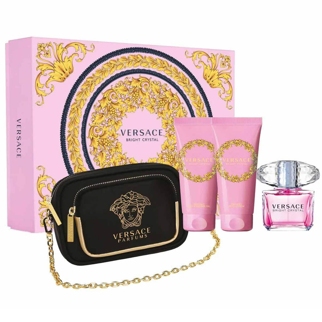 Versace Bright Crystal Set 4 PCs 90ML EDT + Body Lotion + Shower Gel + bag