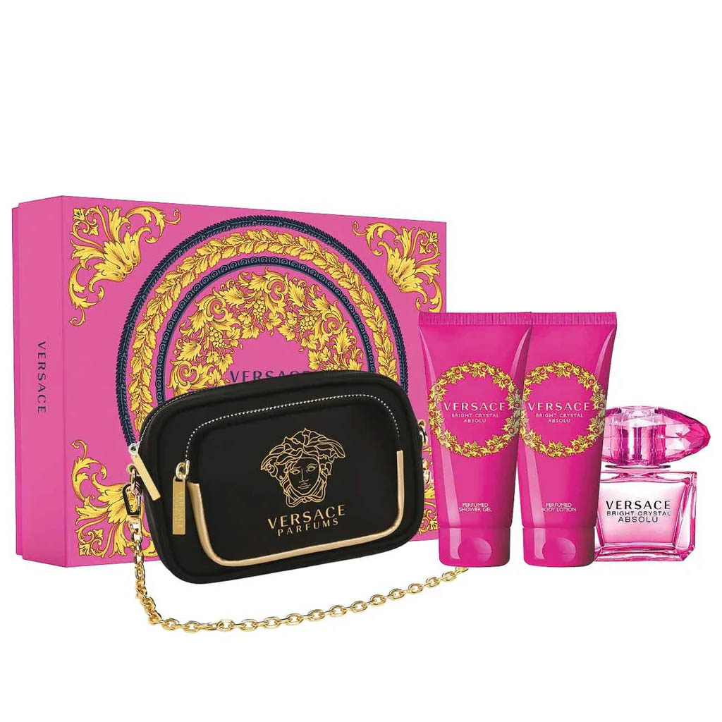 Versace Bright Crystal Absolu Set 4 PCs 90ML EDP + Body Lotion+Shower Gel+Bag