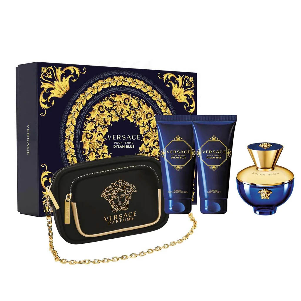 Versace Dylan Blue Women Set 4PCs 100ML EDP + Body Lotion + Shower Gel + Bag