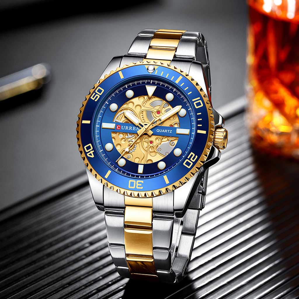 Curren Men Watch 8412 silver gold blue