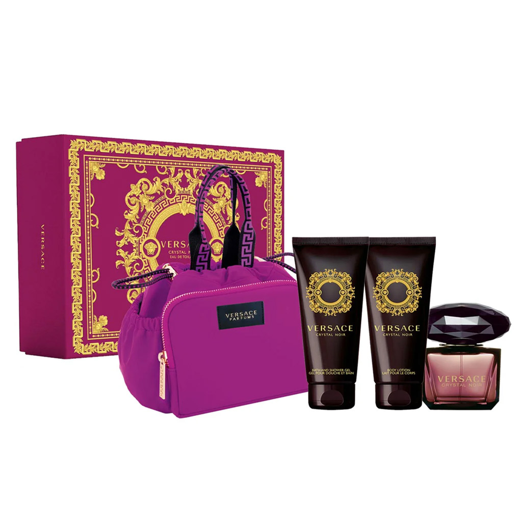 Versace Bright Crystal Noir Set 4 Pcs 90ML EDT + SG + BL + Bag