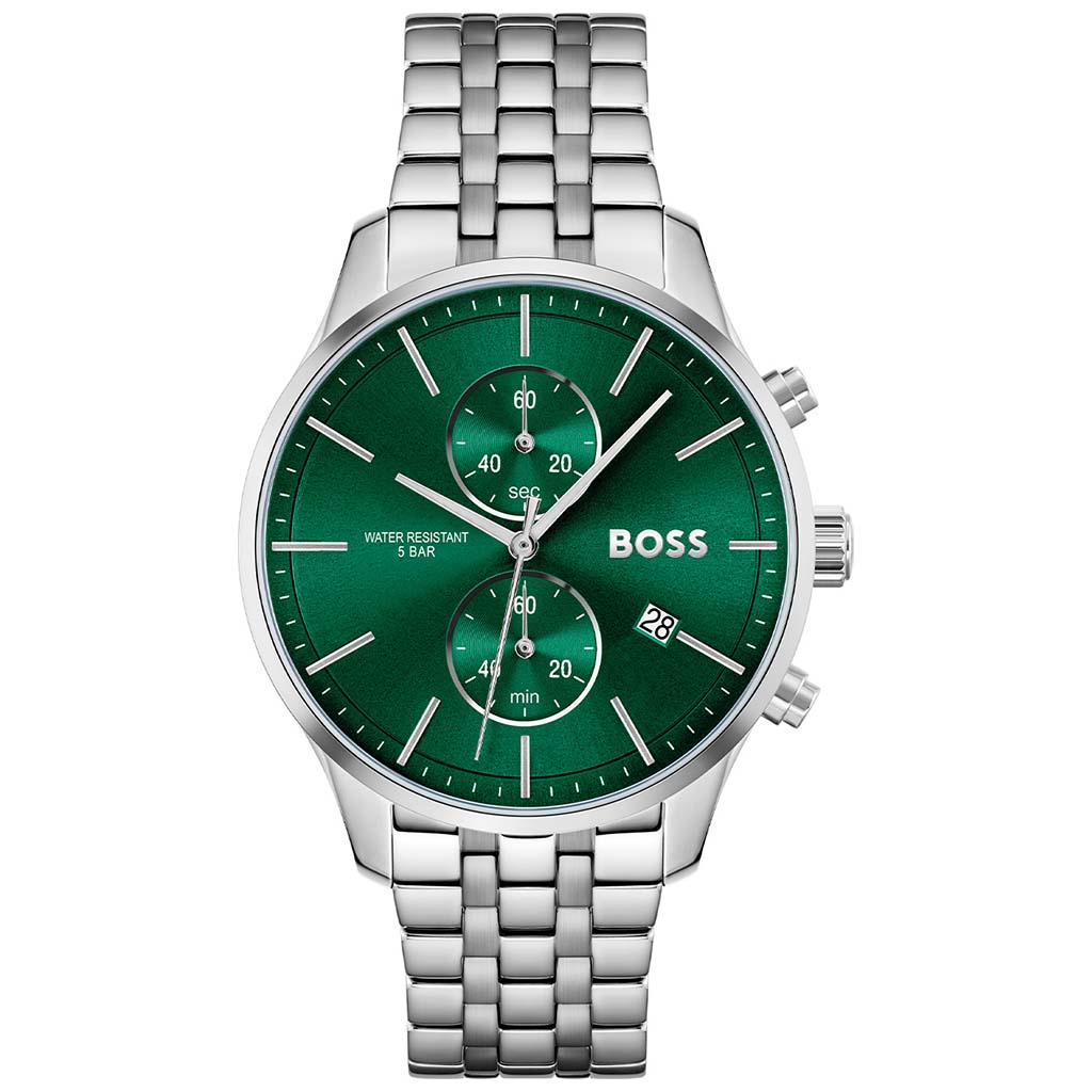 Hugo Boss Men’s Quartz Silver Stainless Steel Green Dial 42mm Watch 1513975