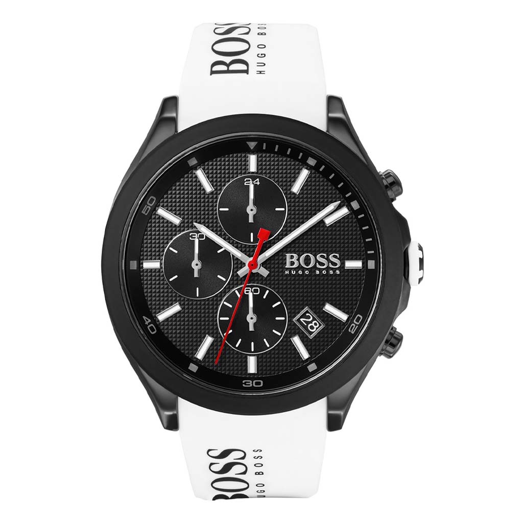 HUGO BOSS Velocity 44mm Black Stainless Steel Case with White Silicone Strap 1513718