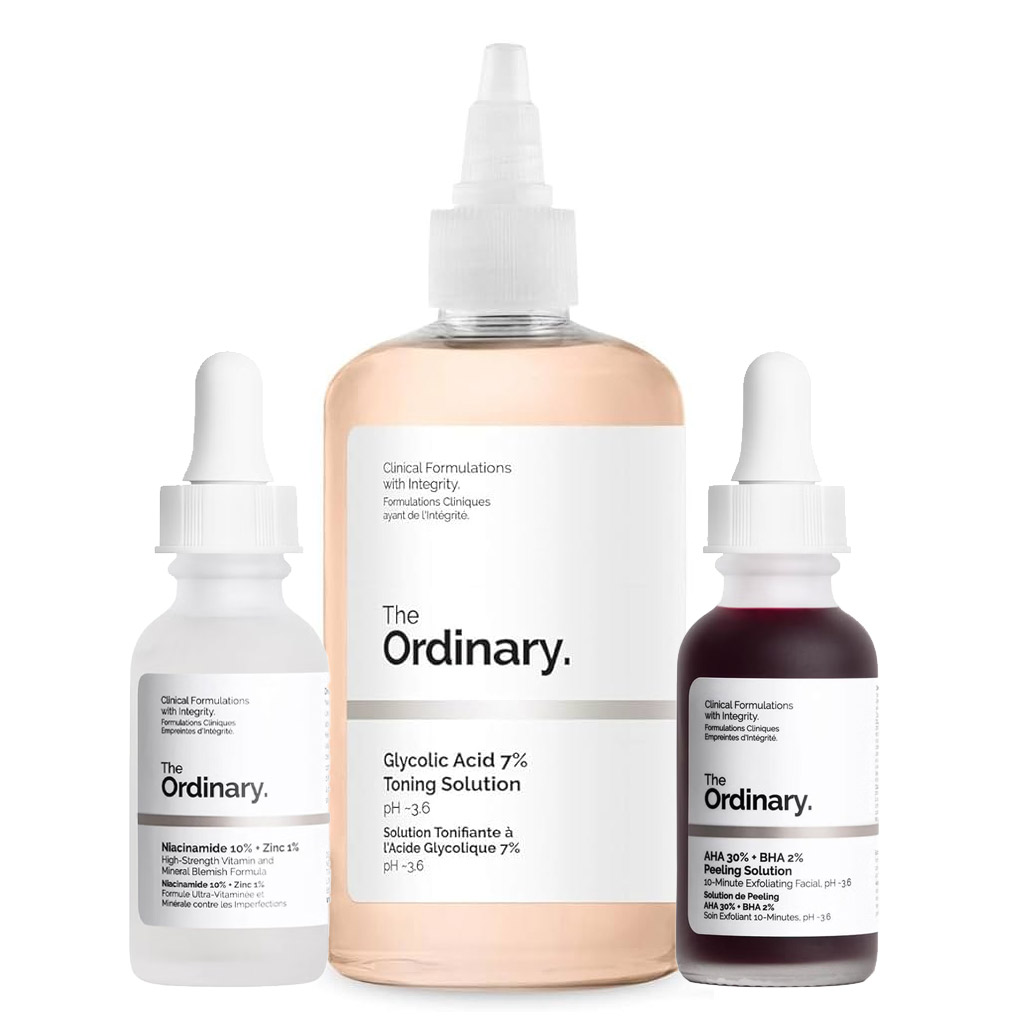 The Ordinary Set Glycolic Acid 7% Toning Solution 250ML + Peeling Solution 30ml AHA 30% + BHA 2% + Niacinamide 10% + Zinc 1% 30ml