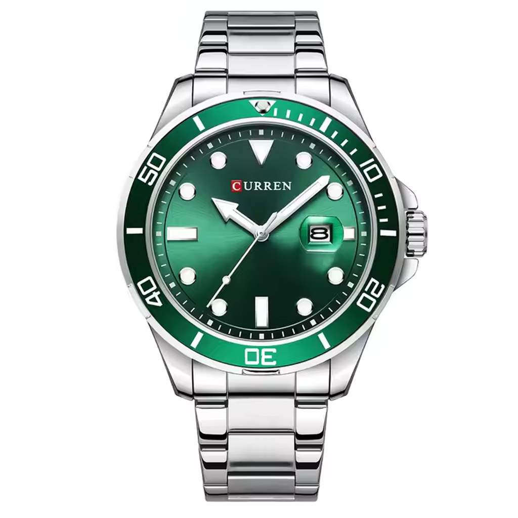 Curren Men Watch m8388 Silver &amp; Green