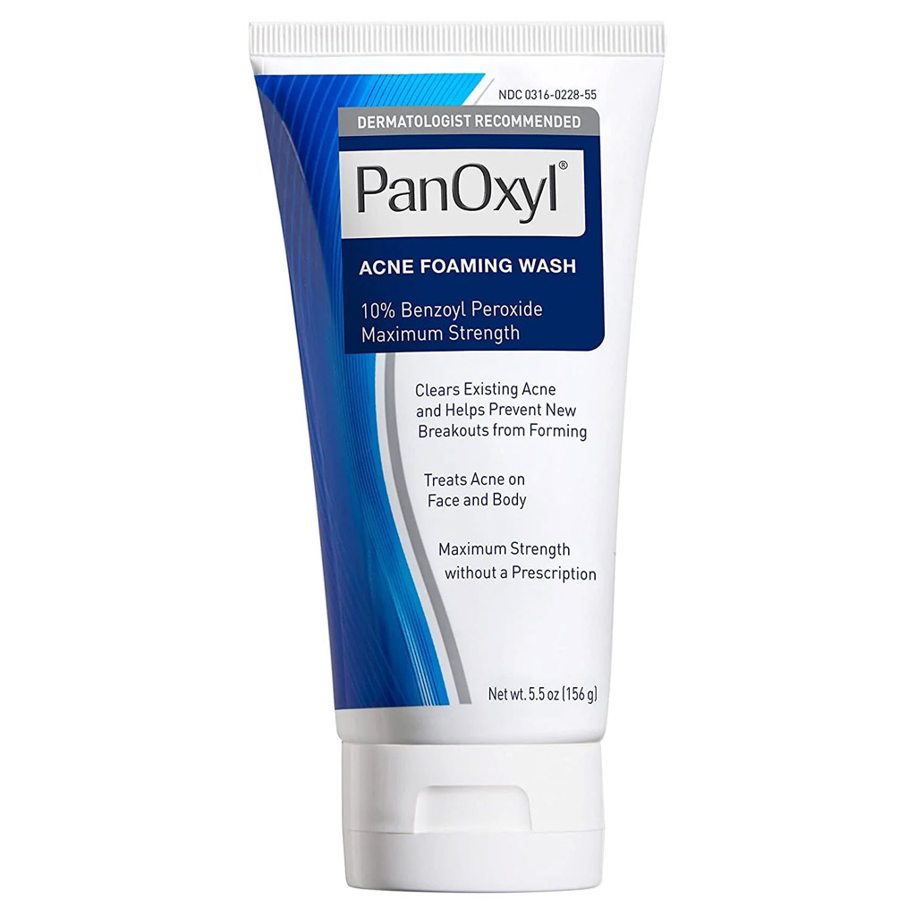 PanOxyl Maximum Strength Antimicrobial Acne Foaming Wash for Face, Chest and Back with 10% Benzoyl Peroxide - Unscented - 5.5oz