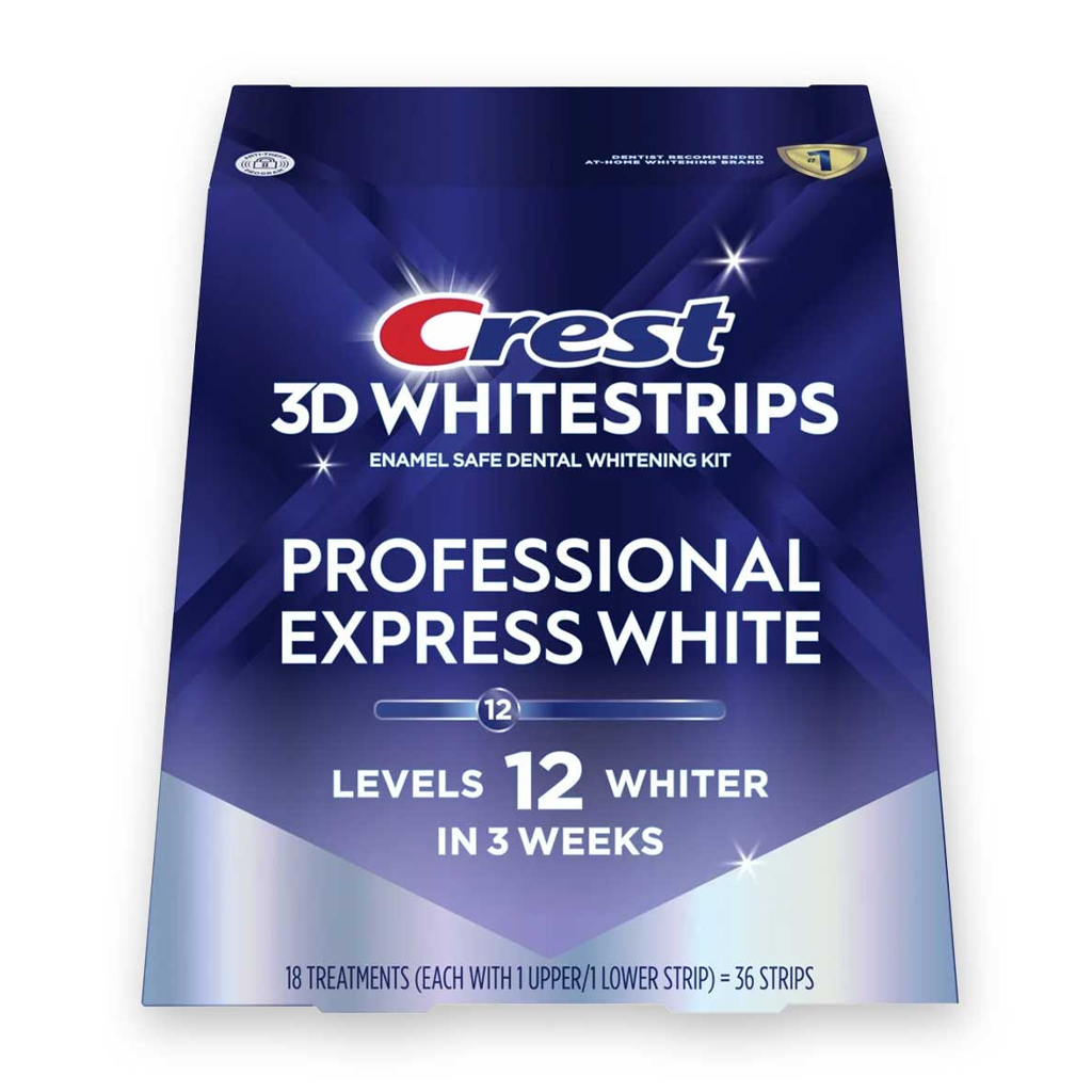 Crest 3D Whitestrips Professional Express White 12 Levels Whiter 18 Treatments 18 Treatments (36 Strips 18 Upper 18 Lower)