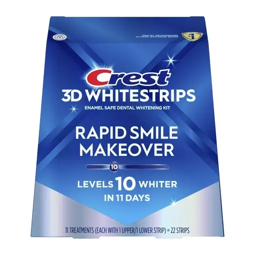Crest 3D Whitestrips Rapid Smile Makeover At-Home Teeth Whitening Kit Level 10 , 11 Treatments (22 strips, 11upper 11 lower )
