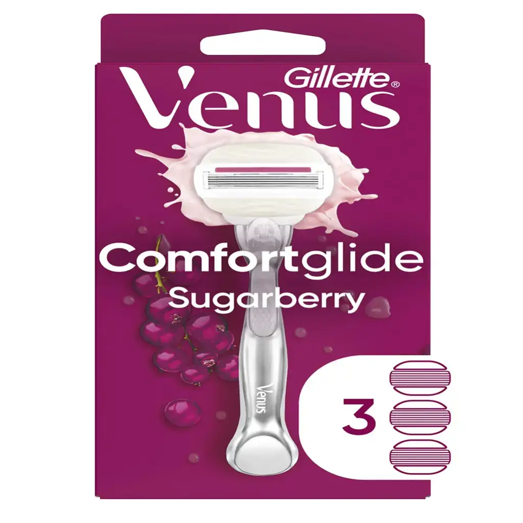 Gillette Venus ComfortGlide with Olay Sugarberry Womens Razor Handle + 3 Blade Refills