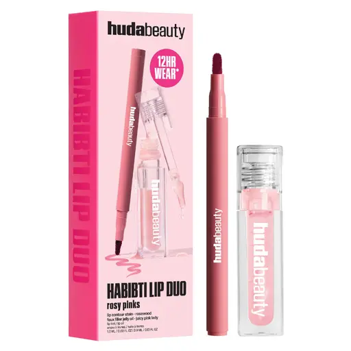 HUDA BEAUTY HABIBTI LIP DUO - ROSY PINK / Kiss Me Lip Duo