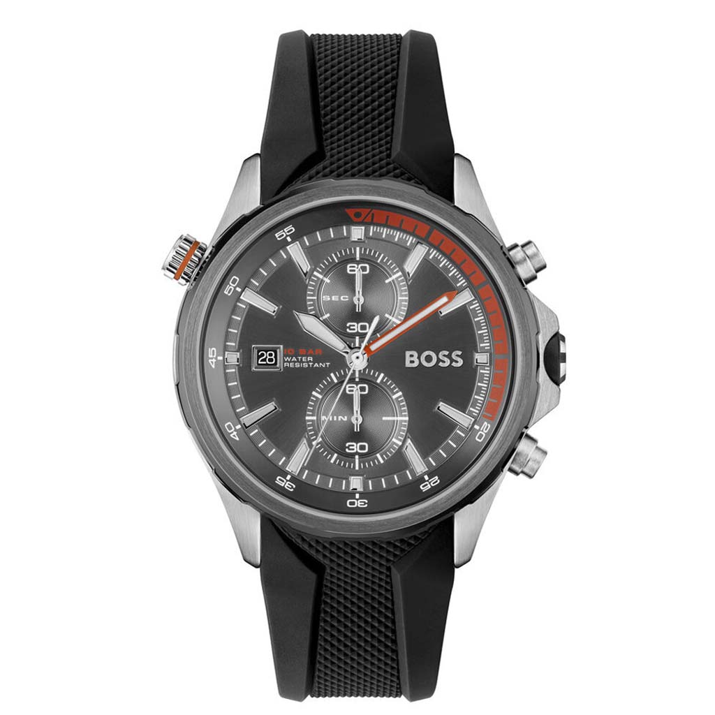 Hugo Boss Men s watch Hugo Boss Globetrotter 1513931 chronograph black silicone strap AlSayyed Cosmetics Makeup Skincare Fragrances and Beauty