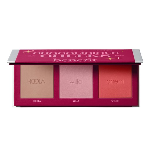 Benefit Chocolicious Cheeks TRAVEL-SIZE matte bronzer, soft neutral-rose blush & bright cherry-red blush Palette