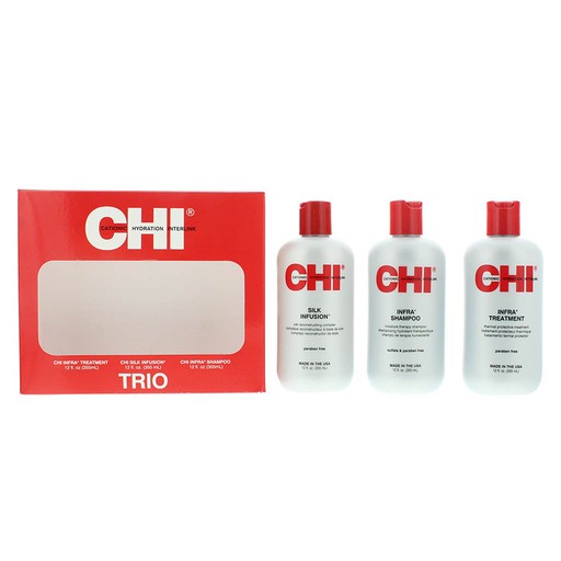 [97059554466] CHI TRIO SET INFRA TREATMENT 355ML + SILK INFUSION 355ML + SHAMPOO 355ML