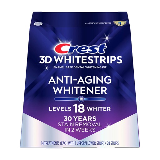 طقم تبييض الأسنان Crest 3DWhitestrips المضاد للشيخوخة‑، 14 قطعة 14 Treatments (28 strips 14 upper 14 lower)