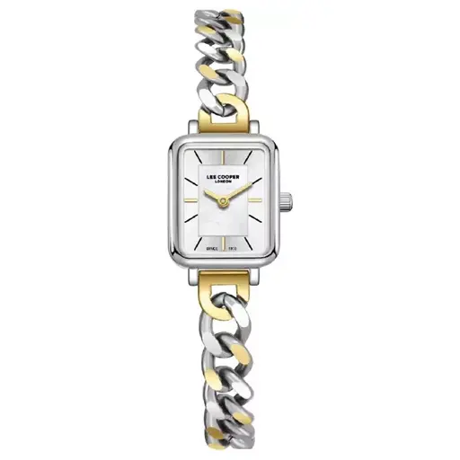 LEE COOPER Elegant watch with a rectangular case and a two-tone metal bracelet in silver and gold LC08384.230