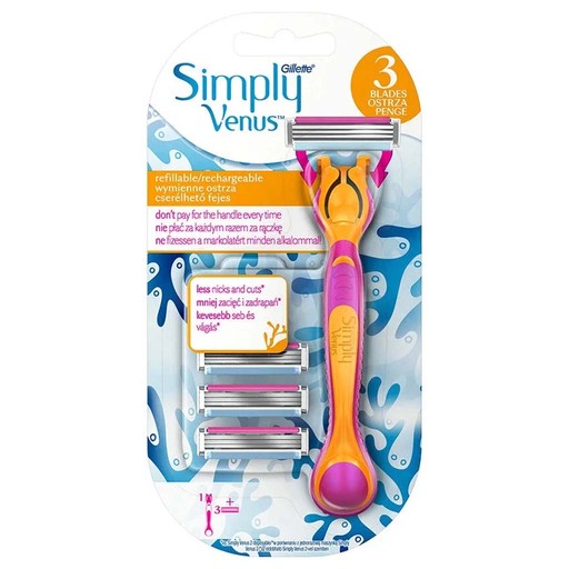Gillette Simply Venus Handle Women’s Razor 1 Handle + 3 Refills