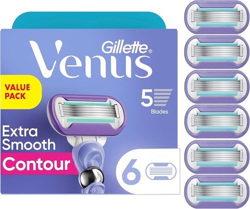 Gillette Venus Swirl Women's Razor, Soft Close Shave, 1 x Razor + 6 Official Blades