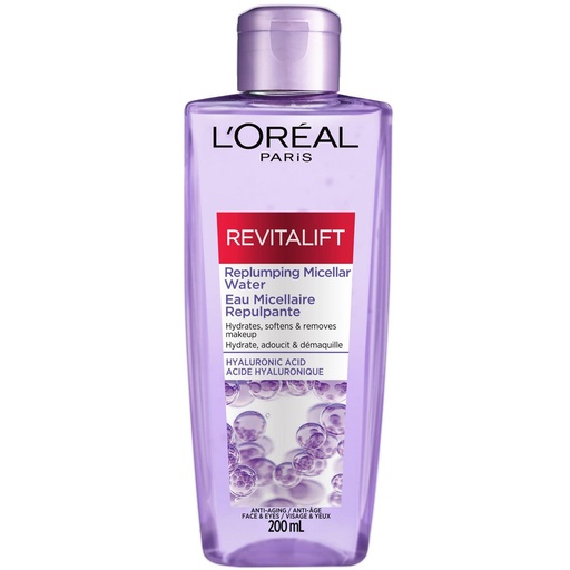 LOreal Paris Revitalift Replumping Micellar Water Face Wash Cleanser and Make Up Remover with Hyaluronic Acid 200ml